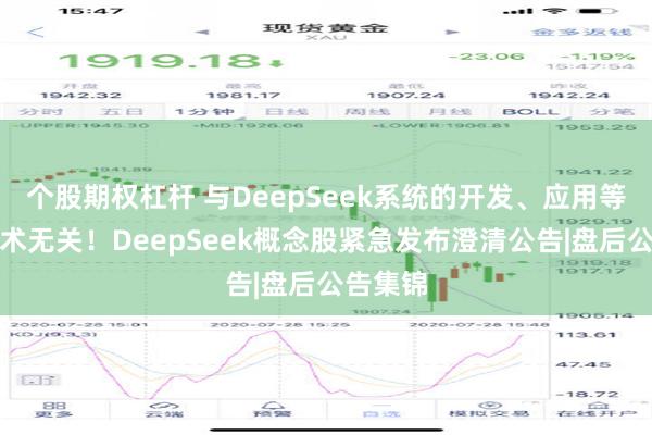 个股期权杠杆 与DeepSeek系统的开发、应用等核心技术无关！DeepSeek概念股紧急发布澄清公告|盘后公告集锦